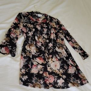 Black floral tunic swim cover up dress size L